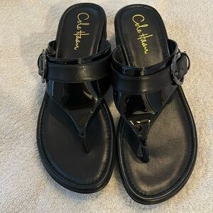 Nike air Cole Haan sandals flip flops. Black shiny. Like new
